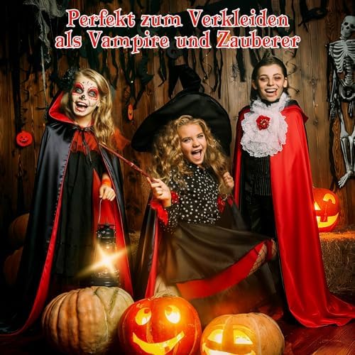 Halloween Vampire Satin Robe Schwarzer Rot für Damen und Herren, Mittelalter Kapuzenumhang, Perfektes Kostüm für Hallowe