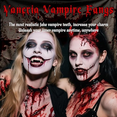  VANERIA 4 Paar Vampirzähne - Solider Klebstoff für Cosplay und Halloween
| VANERIA 4 Paar Vampirzähne - Vegane Kiefer f