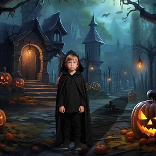 Halloween Kostüm Erwachsener Unisex Schwarz, 120cm Vampir Umhang Leicht Atmungsaktiv, Halloween Umhang Für Kinder Und Er