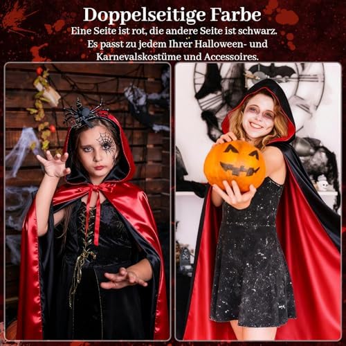 Halloween Vampire Satin Robe Schwarzer Rot für Damen und Herren, Mittelalter Kapuzenumhang, Perfektes Kostüm für Hallowe