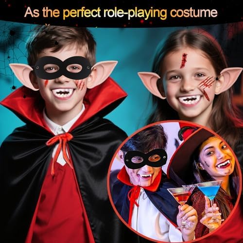 Vampir Kostüm Set für Kinder Halloween Kostüm mit doppelseitiger Umhang und Zähnen, Maske und Tattoos, für Jungen und Mä