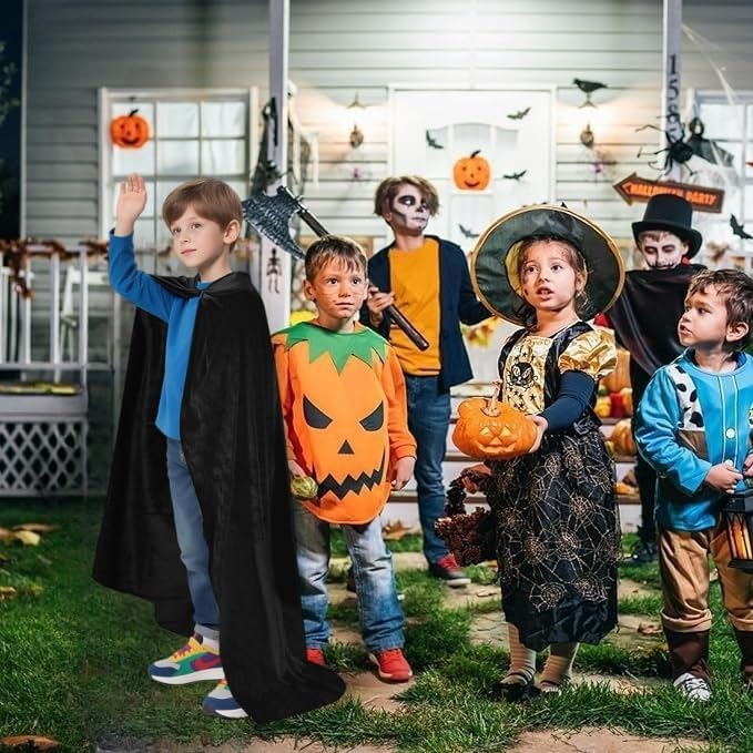 Kinder Vampir Umhang Schwarz Mit Kapuze Fur Halloween Cosplay Kostüm 110cm